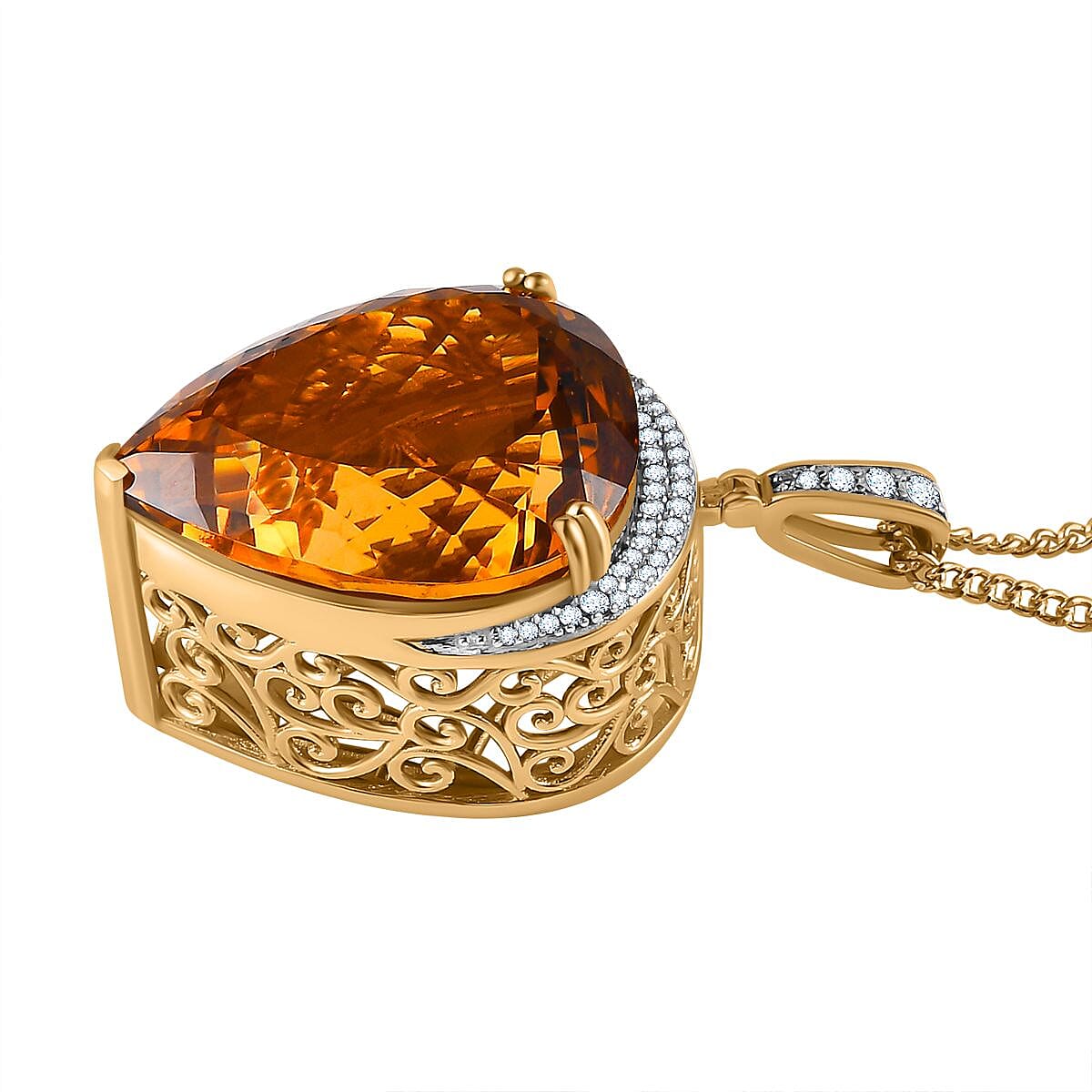 Citrine,  White Zircon Pendant with Chain (Size 20) in Vermeil YG Sterling Silver 1.00 ct  Silver Wt. 12.6 Gms  51.000  Ct. 4229295 3