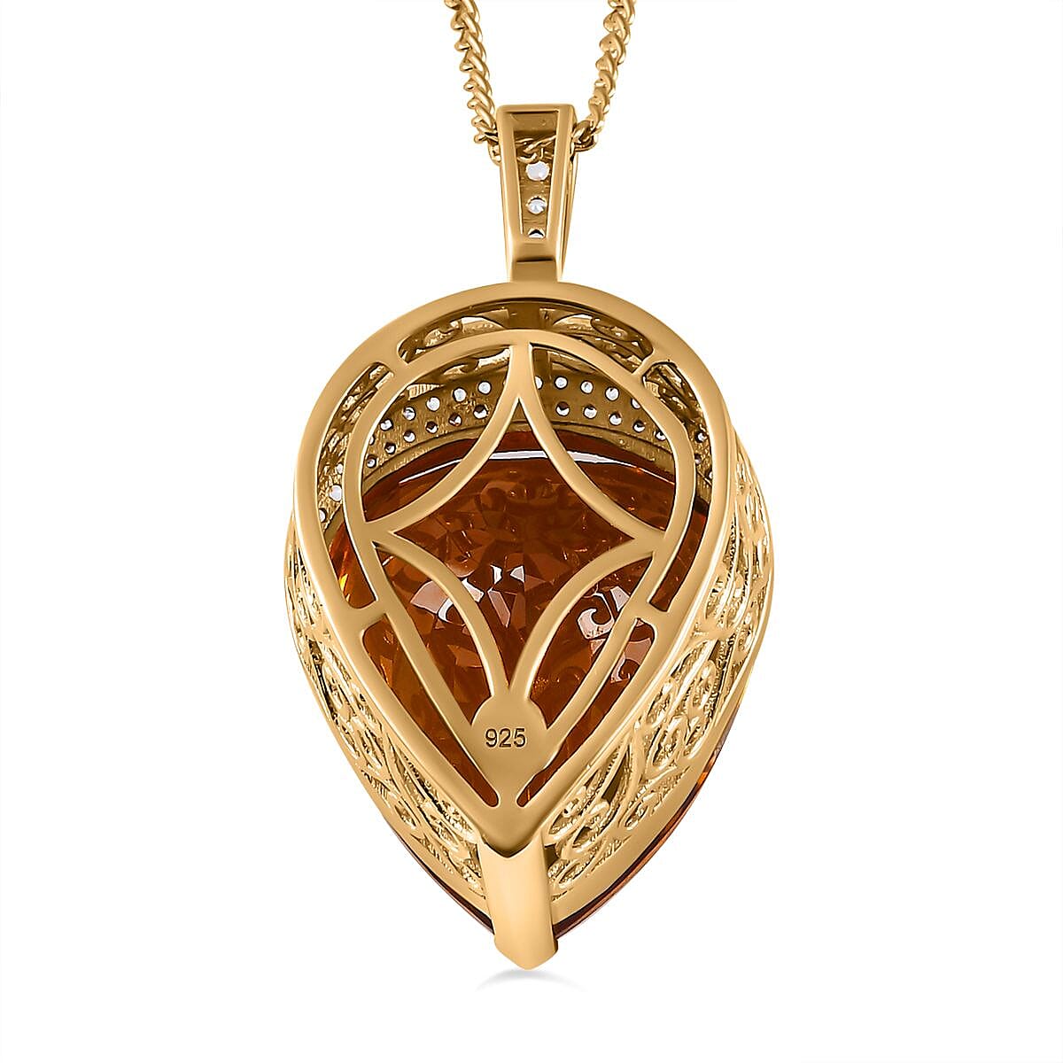 Citrine,  White Zircon Pendant with Chain (Size 20) in Vermeil YG Sterling Silver 1.00 ct  Silver Wt. 12.6 Gms  51.000  Ct. 4229295 4