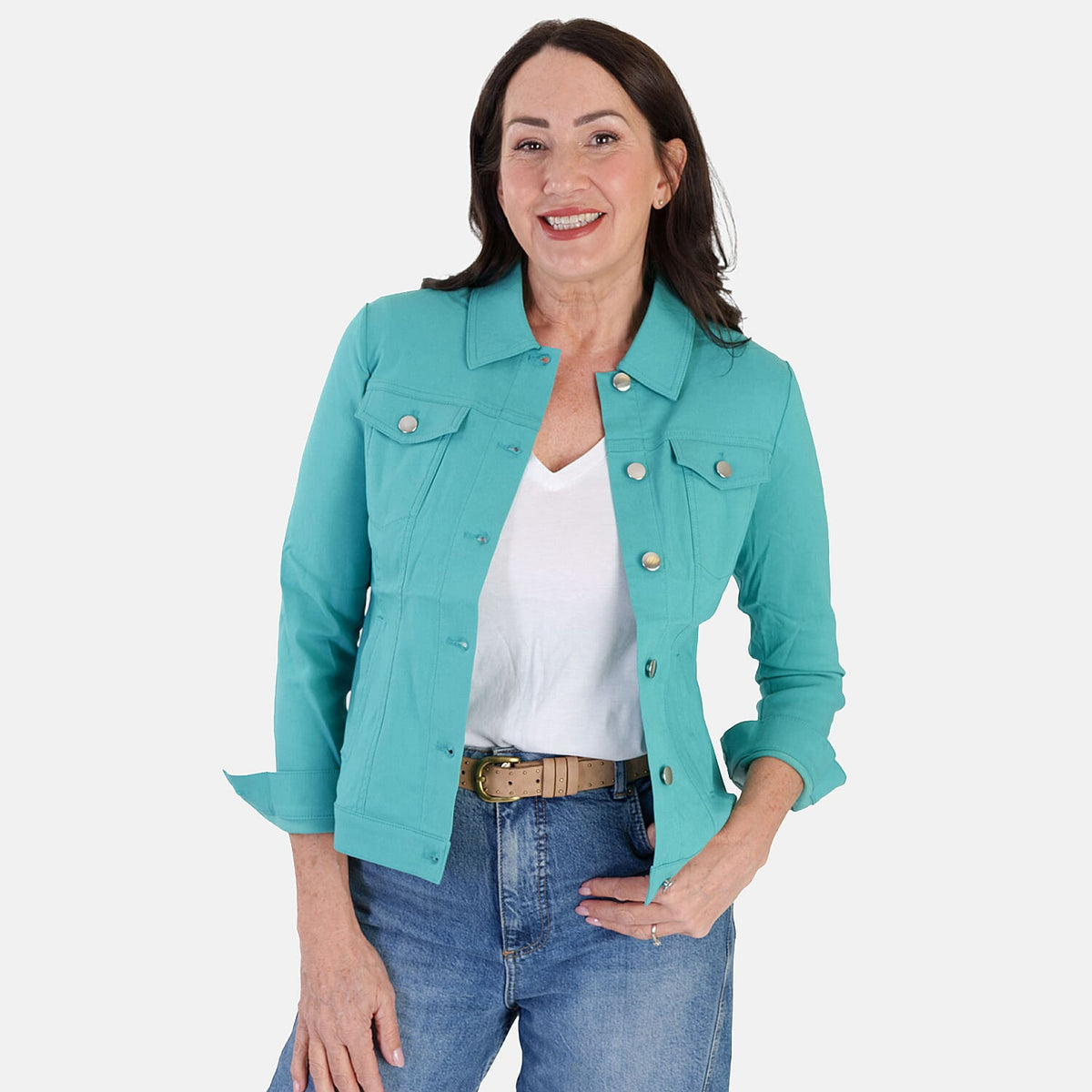 Classic Bengaline Jean Style Stretch Jacket (Size 20) - Lagoon Green V32575751 0