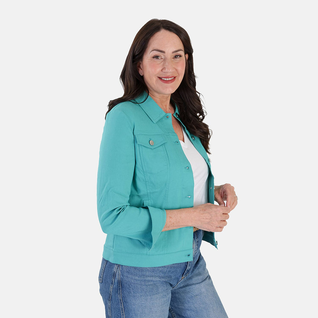Classic Bengaline Jean Style Stretch Jacket (Size 20) - Lagoon Green