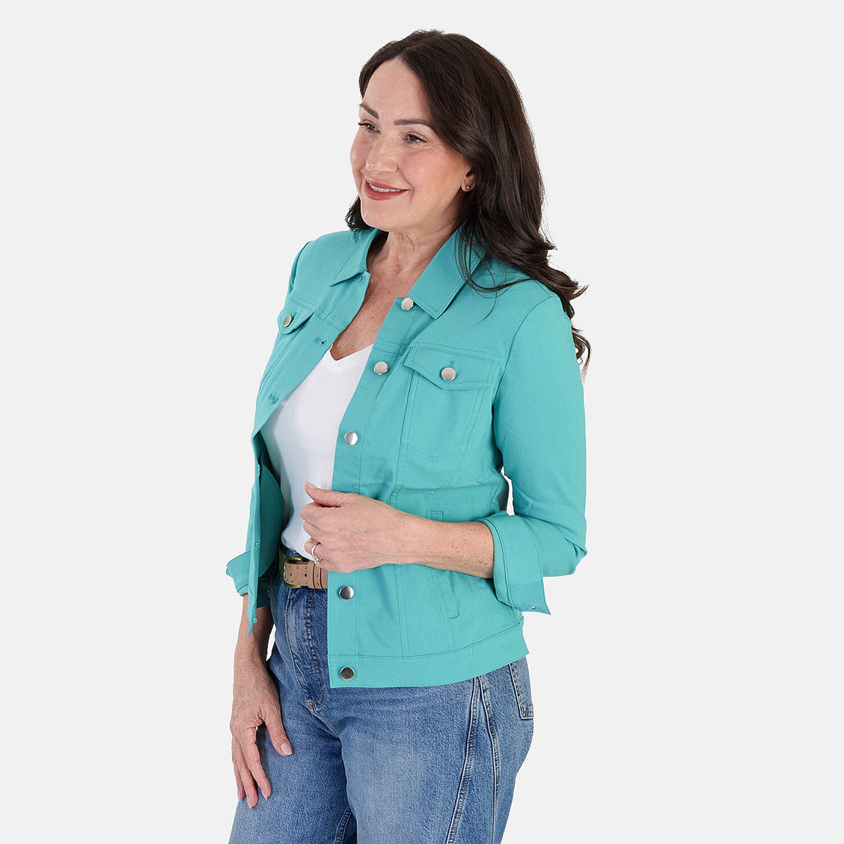 Classic Bengaline Jean Style Stretch Jacket (Size 20) - Lagoon Green V32575751 2