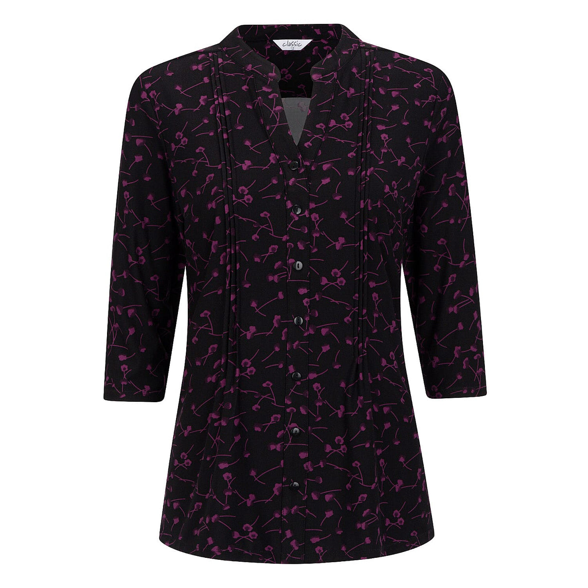 Classic Pintuck Mandarin Collar Bloue (Size 10) - Black &amp; Purple 8302305 0