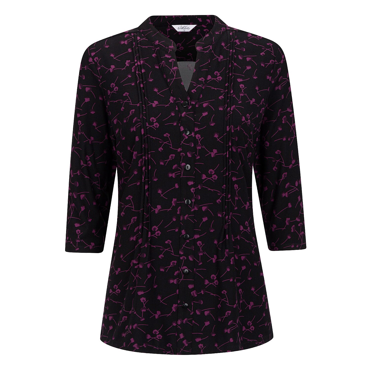 Classic Pintuck Mandarin Collar Bloue (Size 10) - Black &amp; Purple 8302305 0