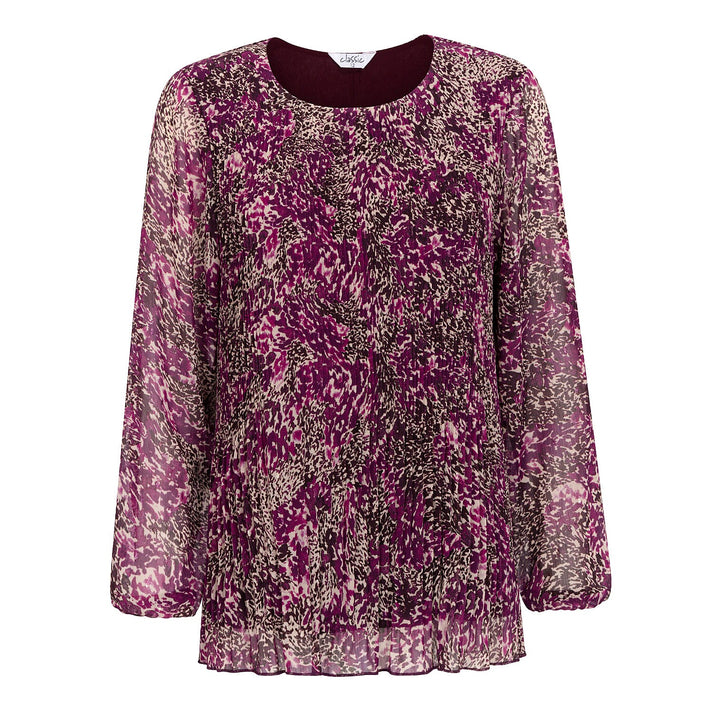 Classic Round Neck Long Sleeve Abstract Print Top (Size 10) - Purple 8302311 1