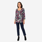 3 -4 SLEEVE HANKY HEM PRINT TOP WITH NECKLACE (Size 12) - Multi