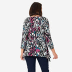 3 -4 SLEEVE HANKY HEM PRINT TOP WITH NECKLACE (Size 12) - Multi