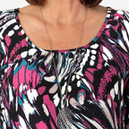 3 -4 SLEEVE HANKY HEM PRINT TOP WITH NECKLACE (Size 12) - Multi