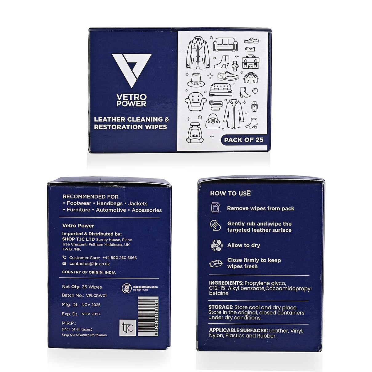 Pack of 25 X 2 - Vetro Power Leather Restoration Wipes 8341494 8
