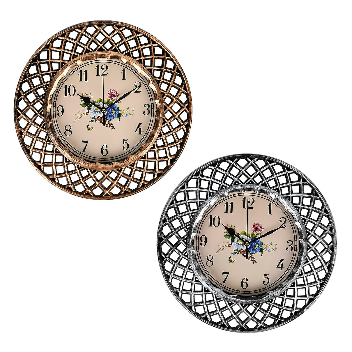 Set of 2 Round Retro Design Analog Wall Clock - Gold &amp; Silver - Lattice 7705714 0