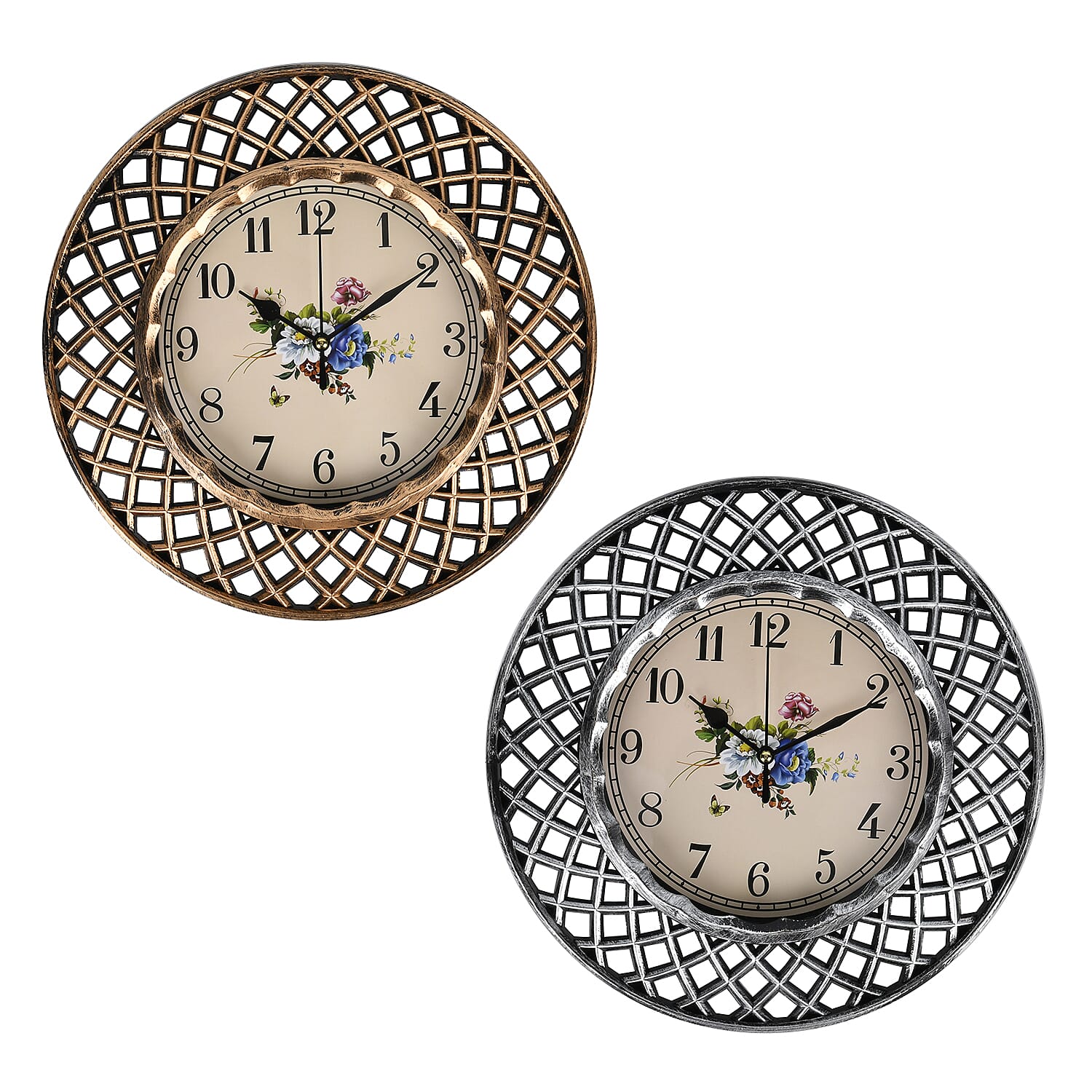 Set of 2 Round Retro Design Analog Wall Clock - Gold &amp; Silver - Lattice 7705714 0