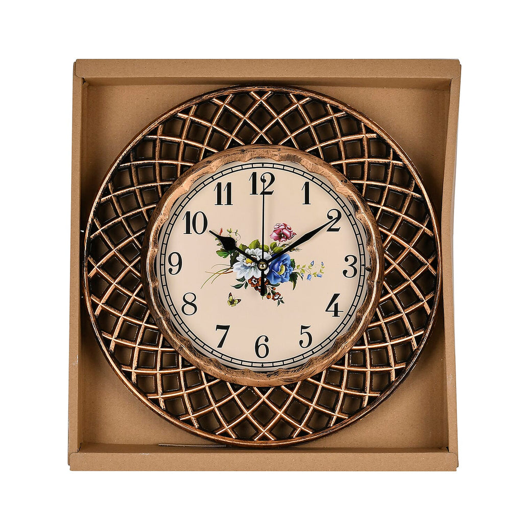 Set of 2 Round Retro Design Analog Wall Clock - Gold & Silver - Lattice