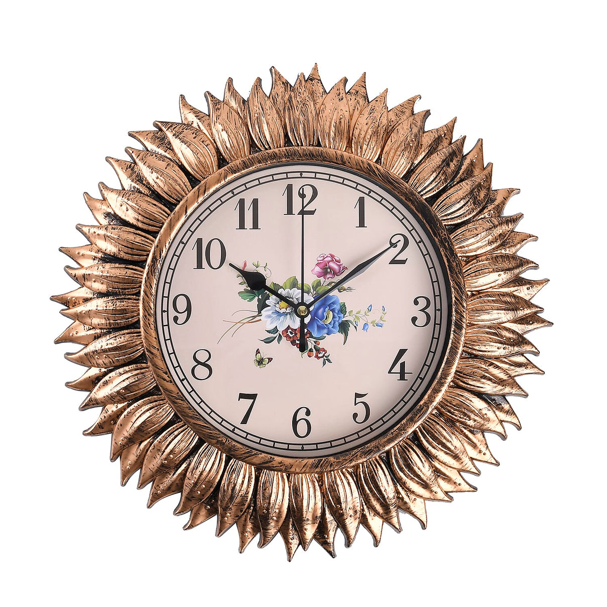Set of 2 Round Sunflower Design Analog Wall Clocks - Gold and Silver 7705715 2