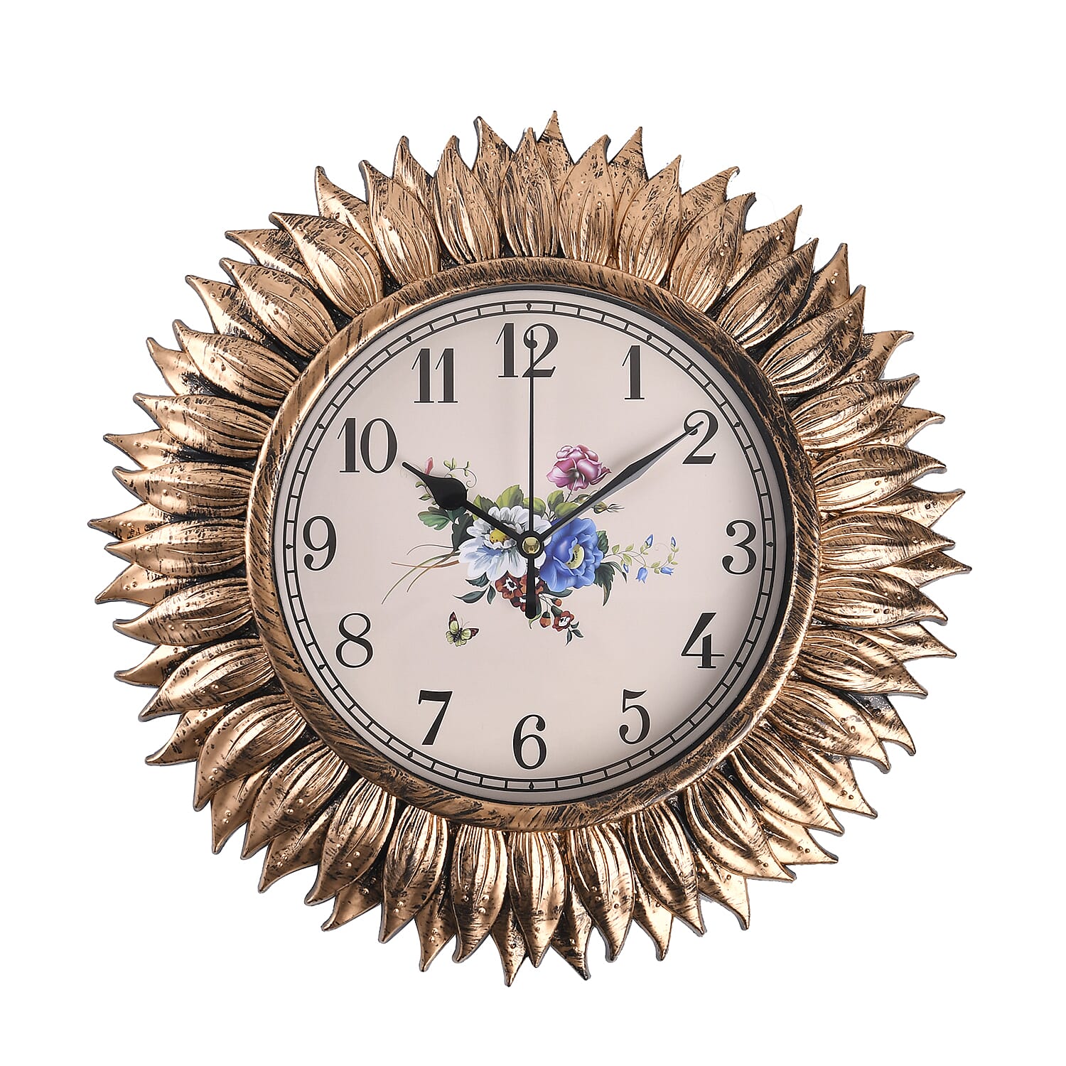Set of 2 Round Sunflower Design Analog Wall Clocks - Gold and Silver 7705715 2