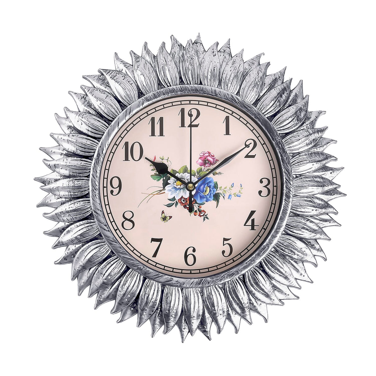 Set of 2 Round Sunflower Design Analog Wall Clocks - Gold and Silver 7705715 4