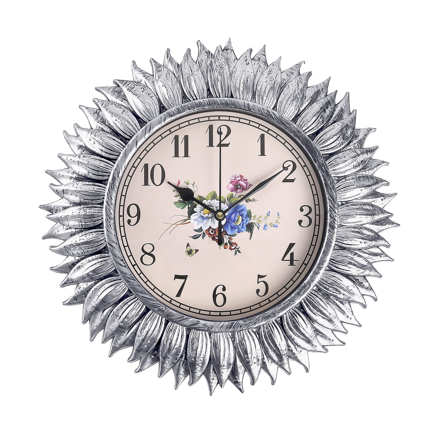 Set of 2 Round Sunflower Design Analog Wall Clocks - Gold and Silver 7705715 4