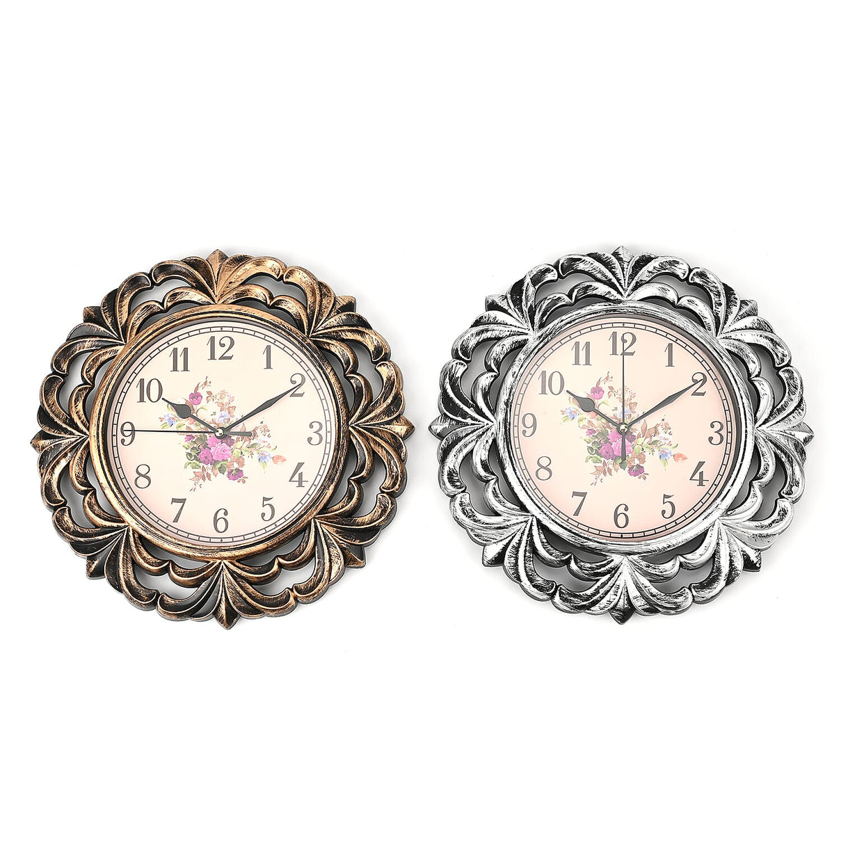 Set of 2 Round Vintage Design Analog Wall Clock - Bronze &amp; Silver - Bronze 7705701 0