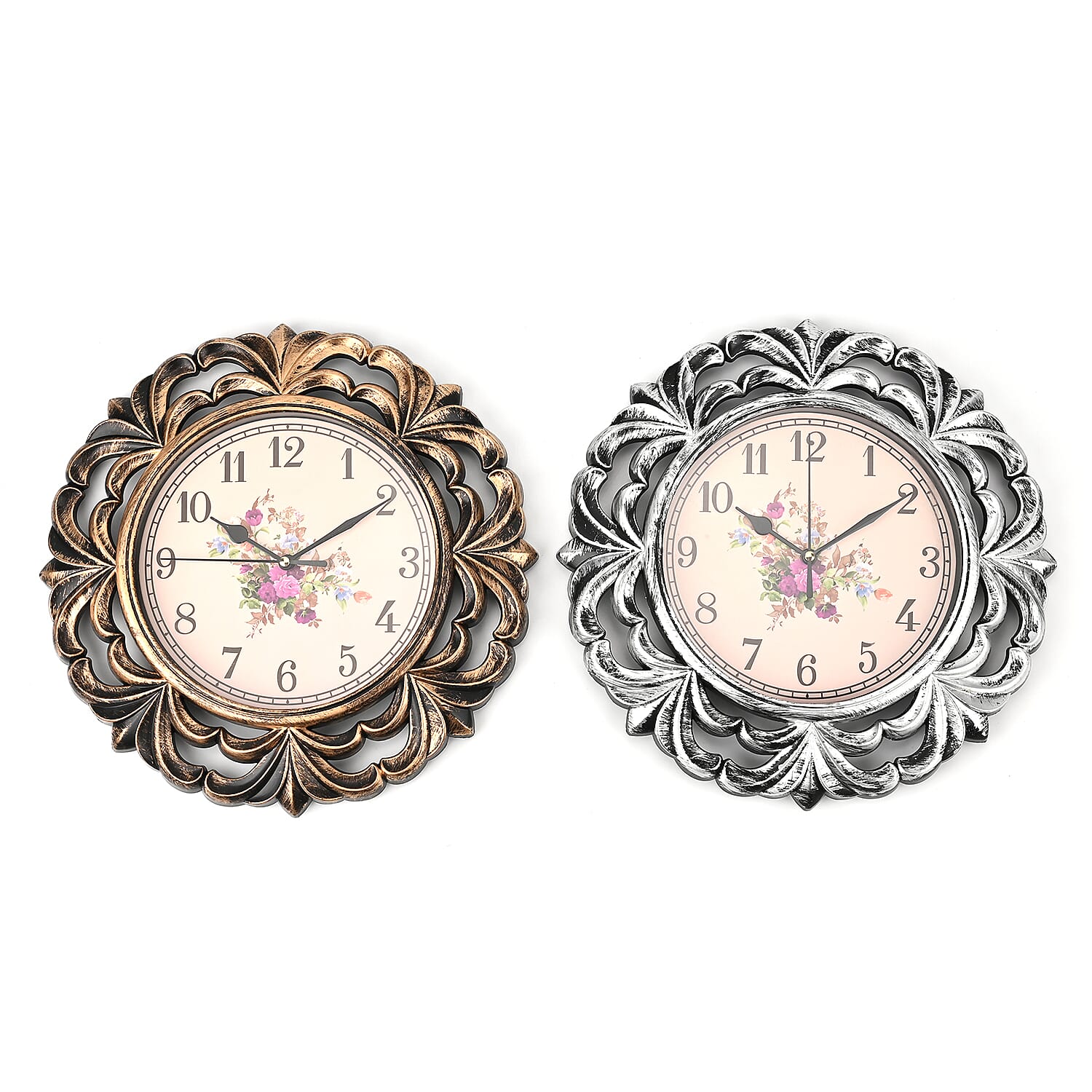 Set of 2 Round Vintage Design Analog Wall Clock - Bronze &amp; Silver - Bronze 7705701 0