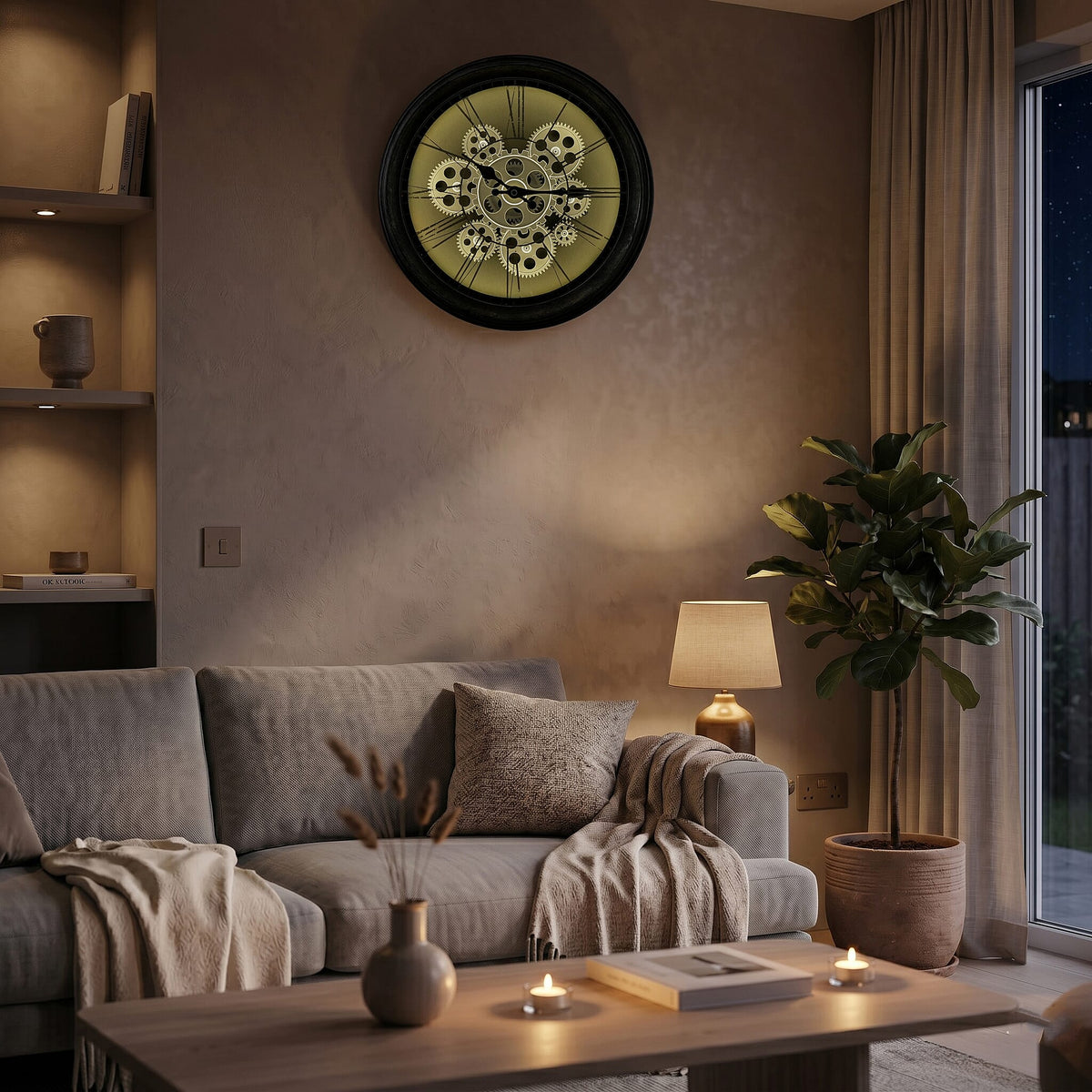 Rotating Gears Wall Clock - Industrial Roman Numeral Timepiece with 3-Colour LED Backlight, Remote Controlled Moving Gear Art - Silver &amp; Black V32514077 4