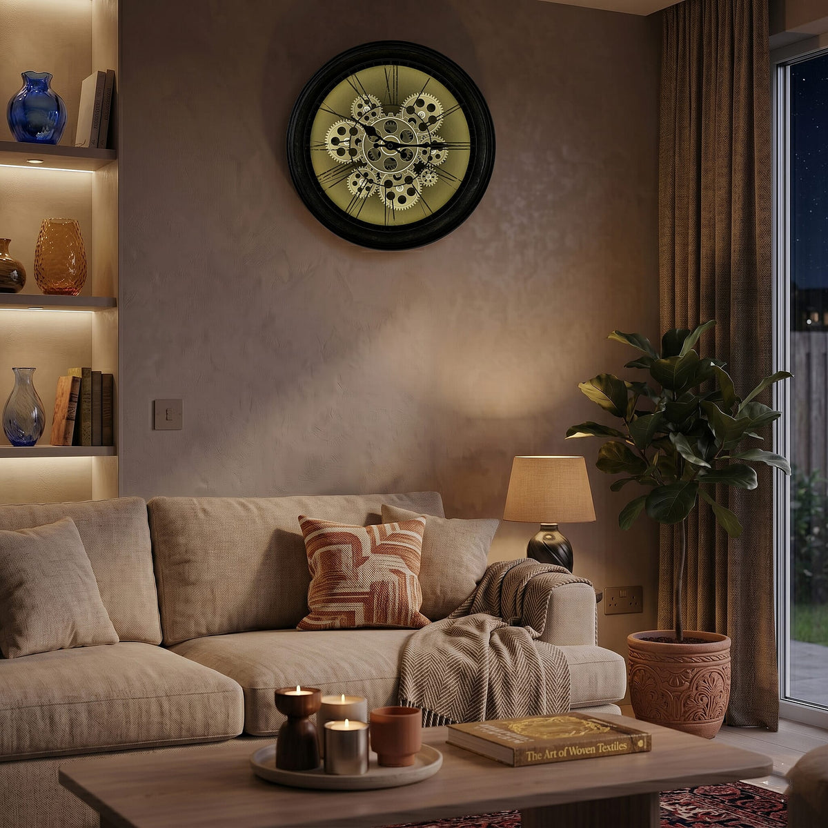 Rotating Gears Wall Clock - Industrial Roman Numeral Timepiece with 3-Colour LED Backlight, Remote Controlled Moving Gear Art - Silver &amp; Black V32514077 5
