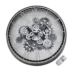 Rotating Gears Wall Clock - Industrial Steampunk with 3-Colour LED Lights, Remote Control Moving Gear (50cm) - Grey