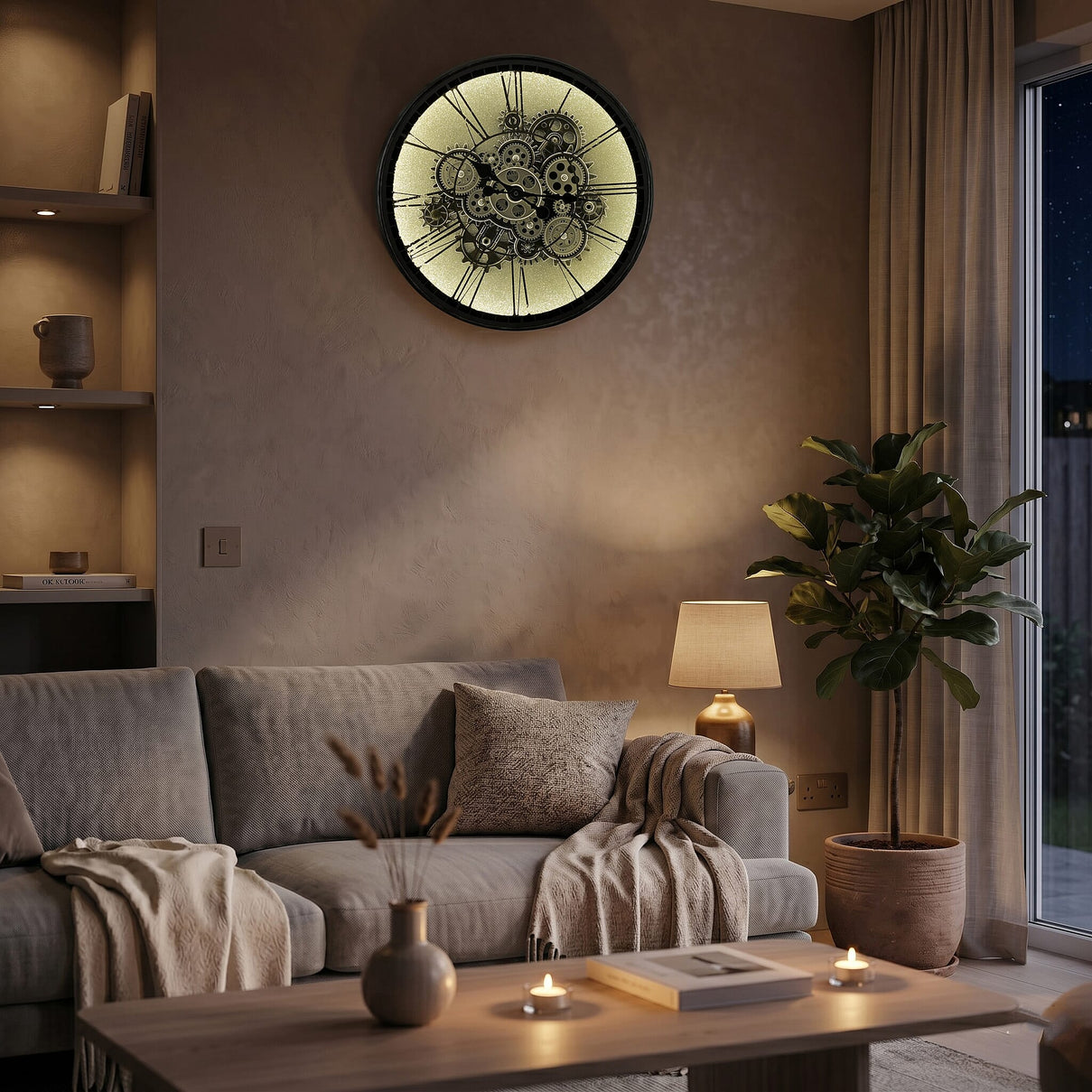 Rotating Gears Wall Clock - Industrial Steampunk with 3-Colour LED Lights, Remote Control Moving Gear (50cm) - Grey 8416284 4