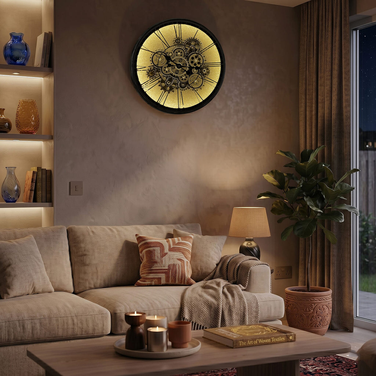 Rotating Gears Wall Clock - Industrial Steampunk with 3-Colour LED Lights, Remote Control Moving Gear (50cm) - Grey 8416284 5