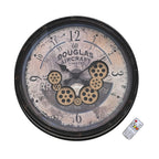 Rotating Gears Wall Clock - Industrial Steampunk Timepiece with 3-Colour LED Lights, Remote Control Moving Gear (50cm) - Aircraft