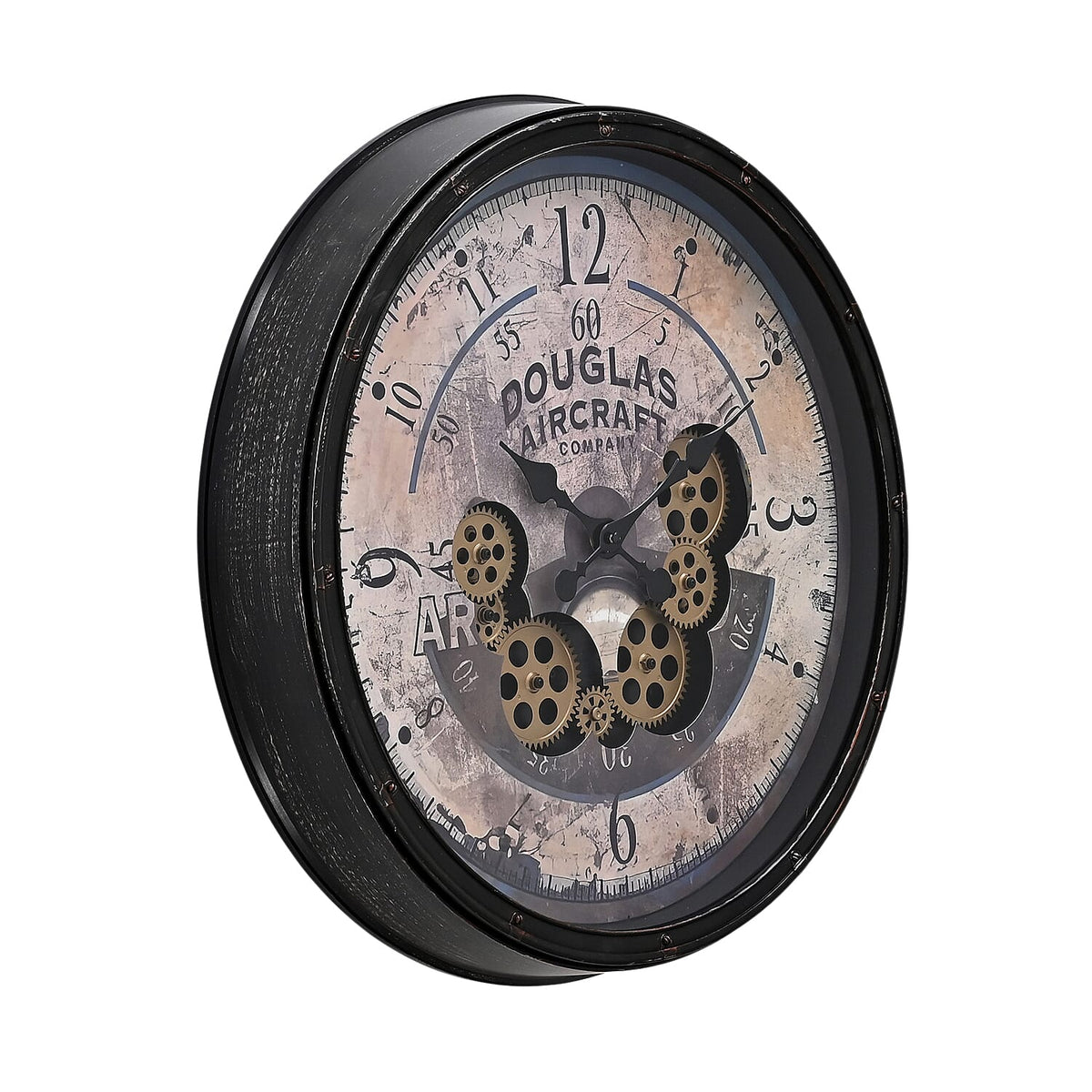 Rotating Gears Wall Clock - Industrial Steampunk Timepiece with 3-Colour LED Lights, Remote Control Moving Gear (50cm) - Aircraft V32515311 6