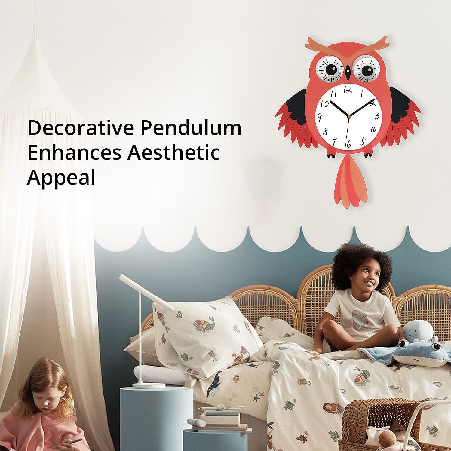 Owl Pendulum Wall Clock (2xAA Battery not inc.) - White - Red 7809413 4