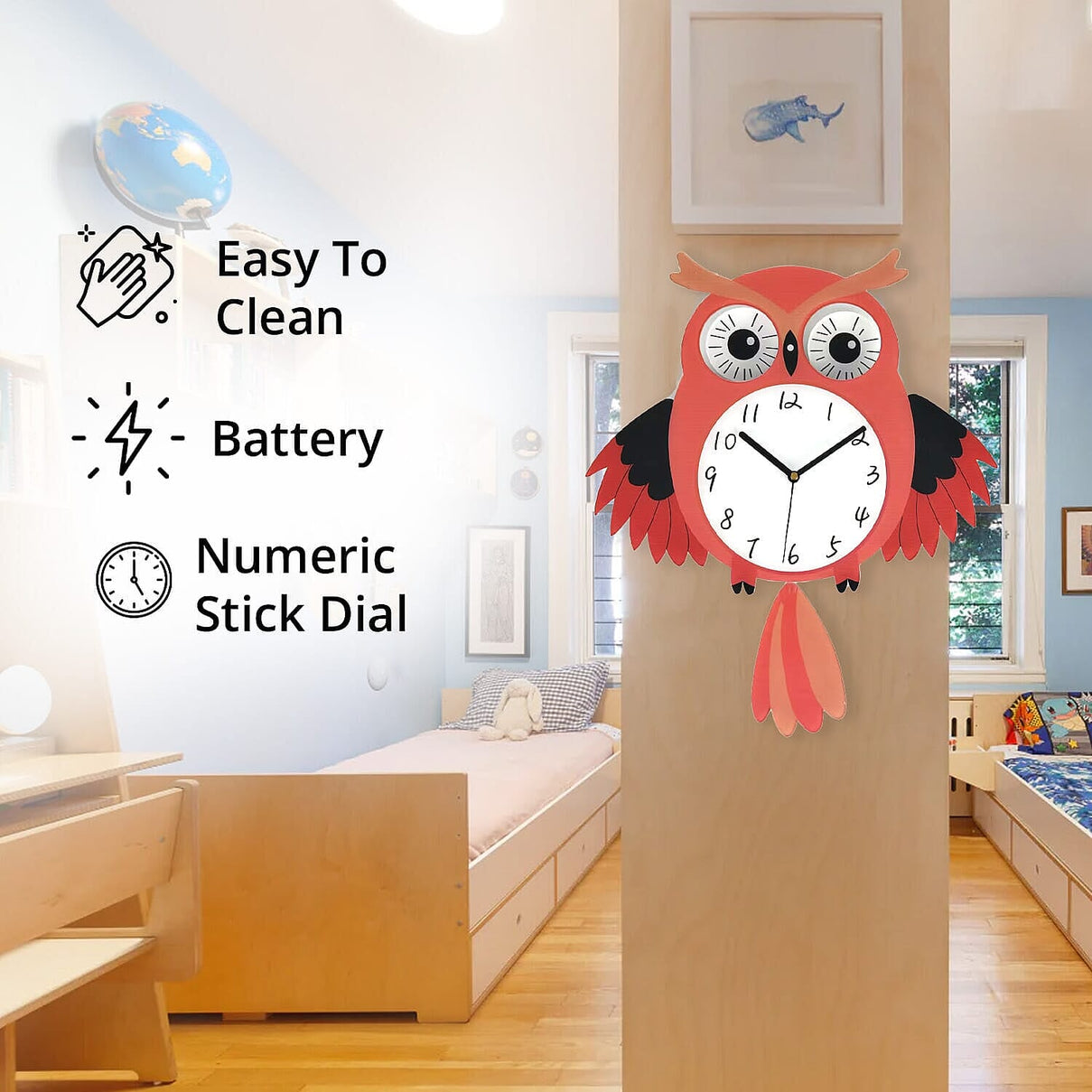 Owl Pendulum Wall Clock (2xAA Battery not inc.) - White - Red 7809413 5