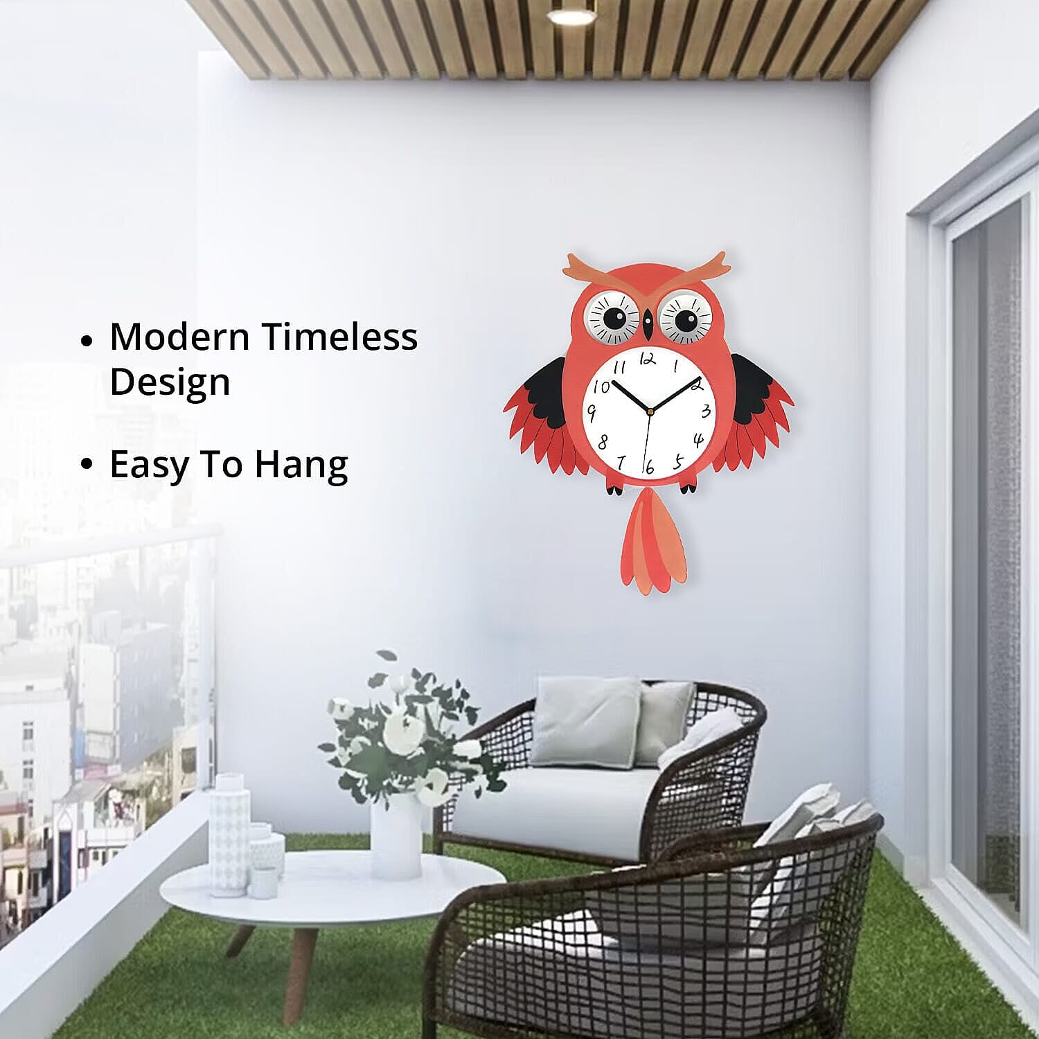 Owl Pendulum Wall Clock (2xAA Battery not inc.) - White - Red 7809413 6