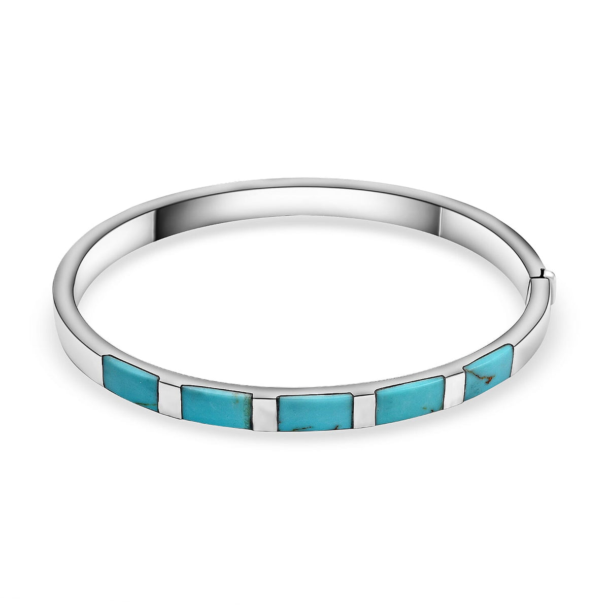 Close Out- Rhodium Overlay Sterling Silver Turquoise Bangle 7019549 0