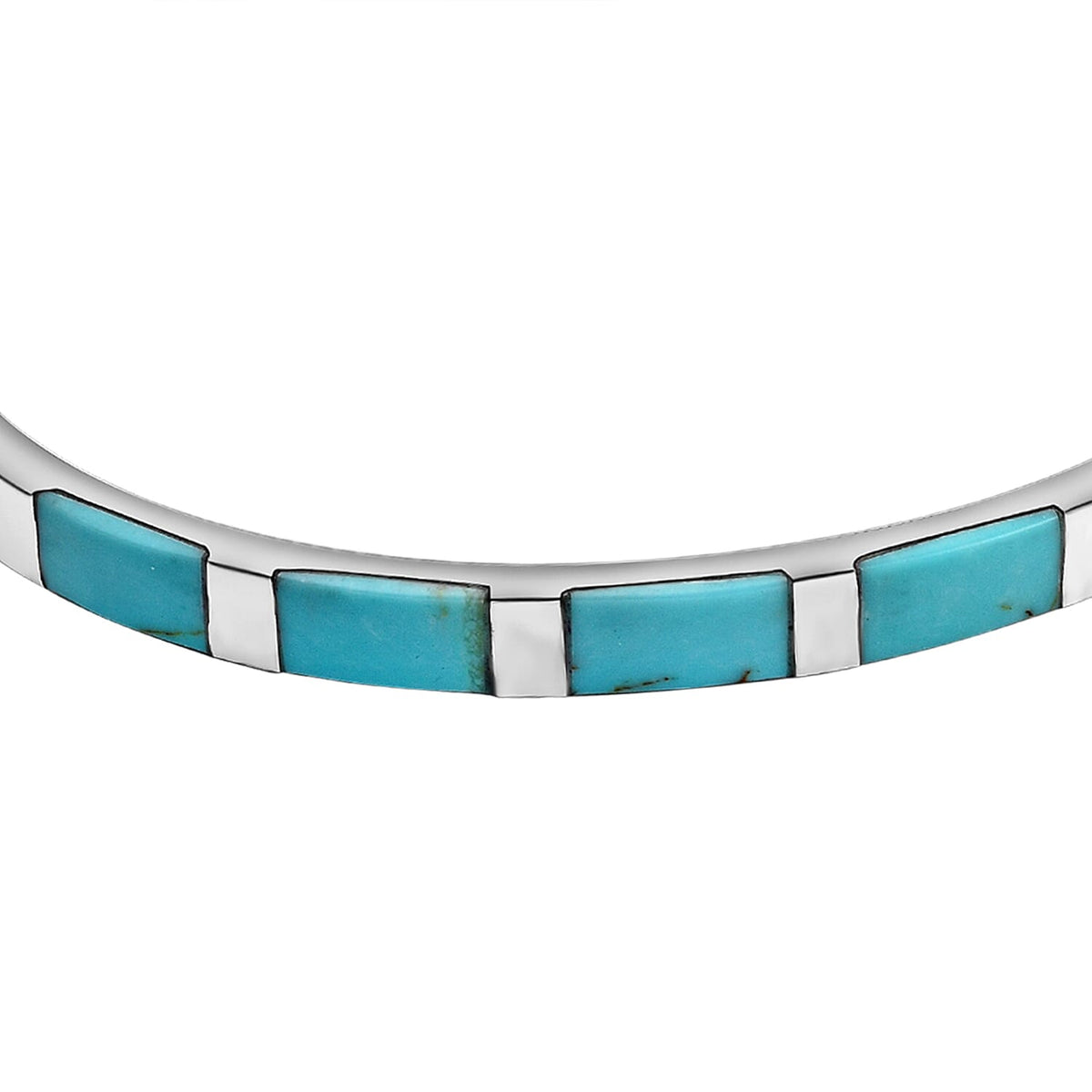 Close Out- Rhodium Overlay Sterling Silver Turquoise Bangle 7019549 3