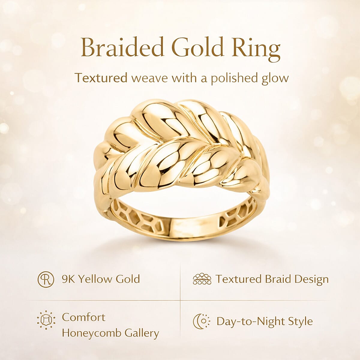 Close Out - 9K Yellow Gold Braided Ring 7939209 6