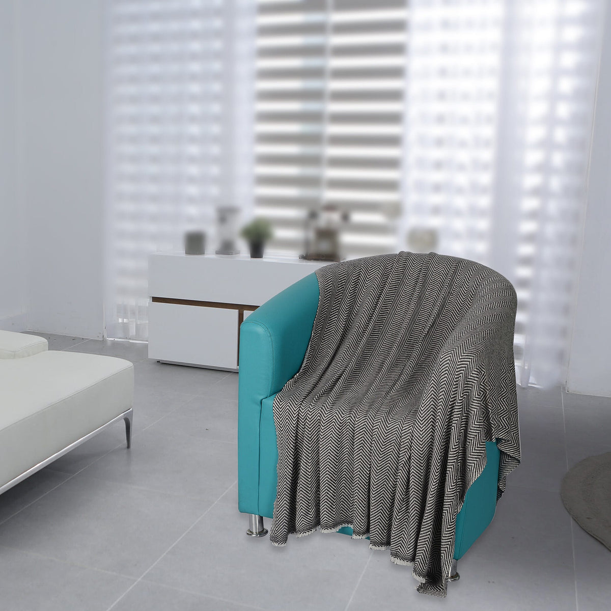 Close Out Deal- Cashmere Wool Wave Design Throw Blanket  (Size 260x140 Cm) -  Dark Grey 3477436 0