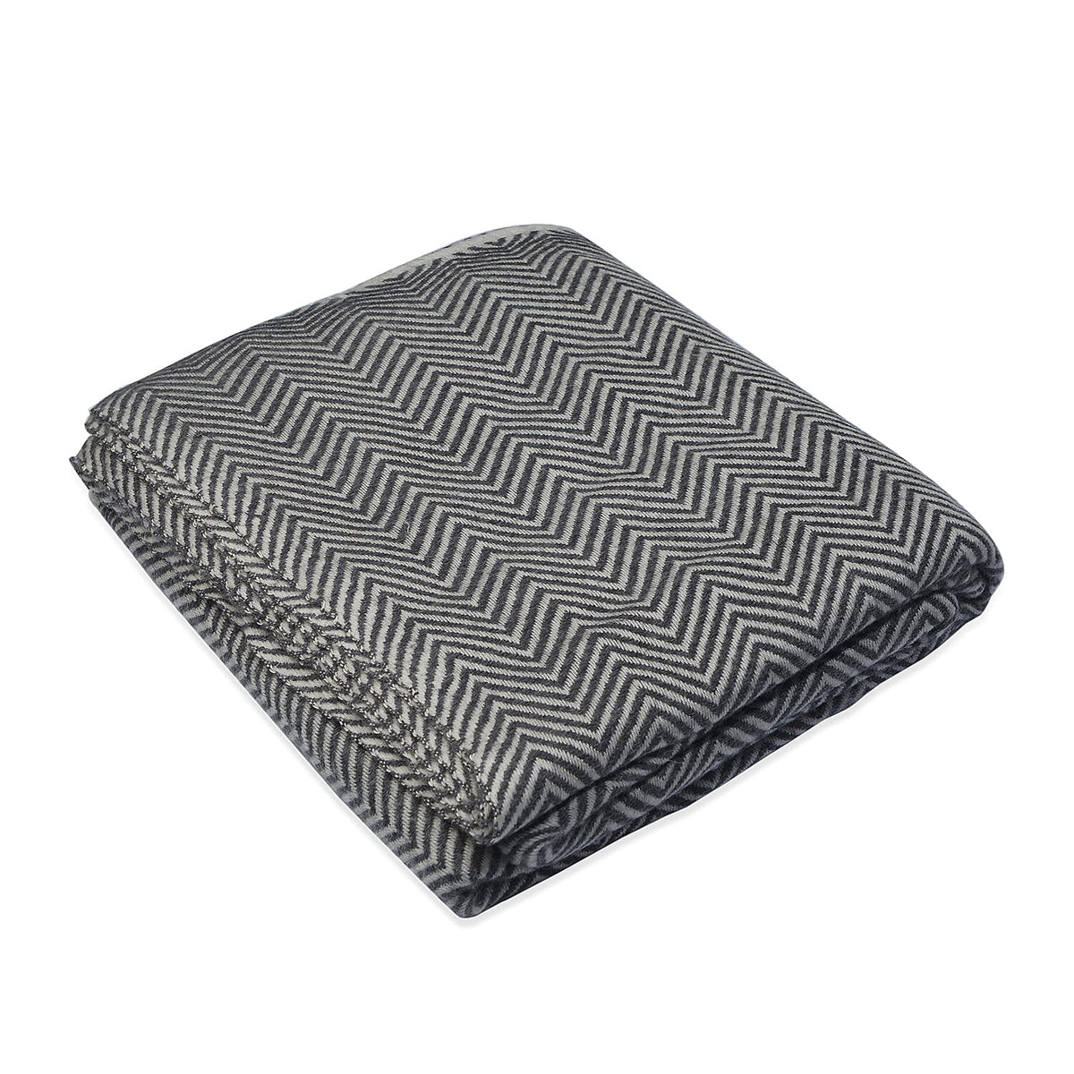 Close Out Deal- Cashmere Wool Wave Design Throw Blanket  (Size 260x140 Cm) -  Dark Grey 3477436 1