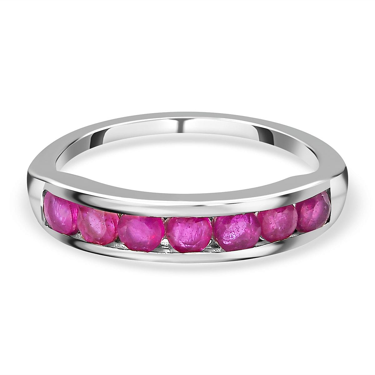 Close Out Deal- Premium African Ruby Half-Eternity Engagement Ring in Platinum Overlay Sterling Silver 1.16 Ct. 7486904 0