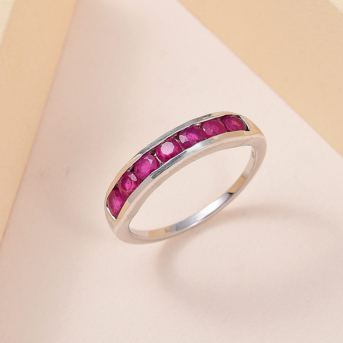 Close Out Deal- Premium African Ruby Half-Eternity Engagement Ring in Platinum Overlay Sterling Silver 1.16 Ct. 7486904 2