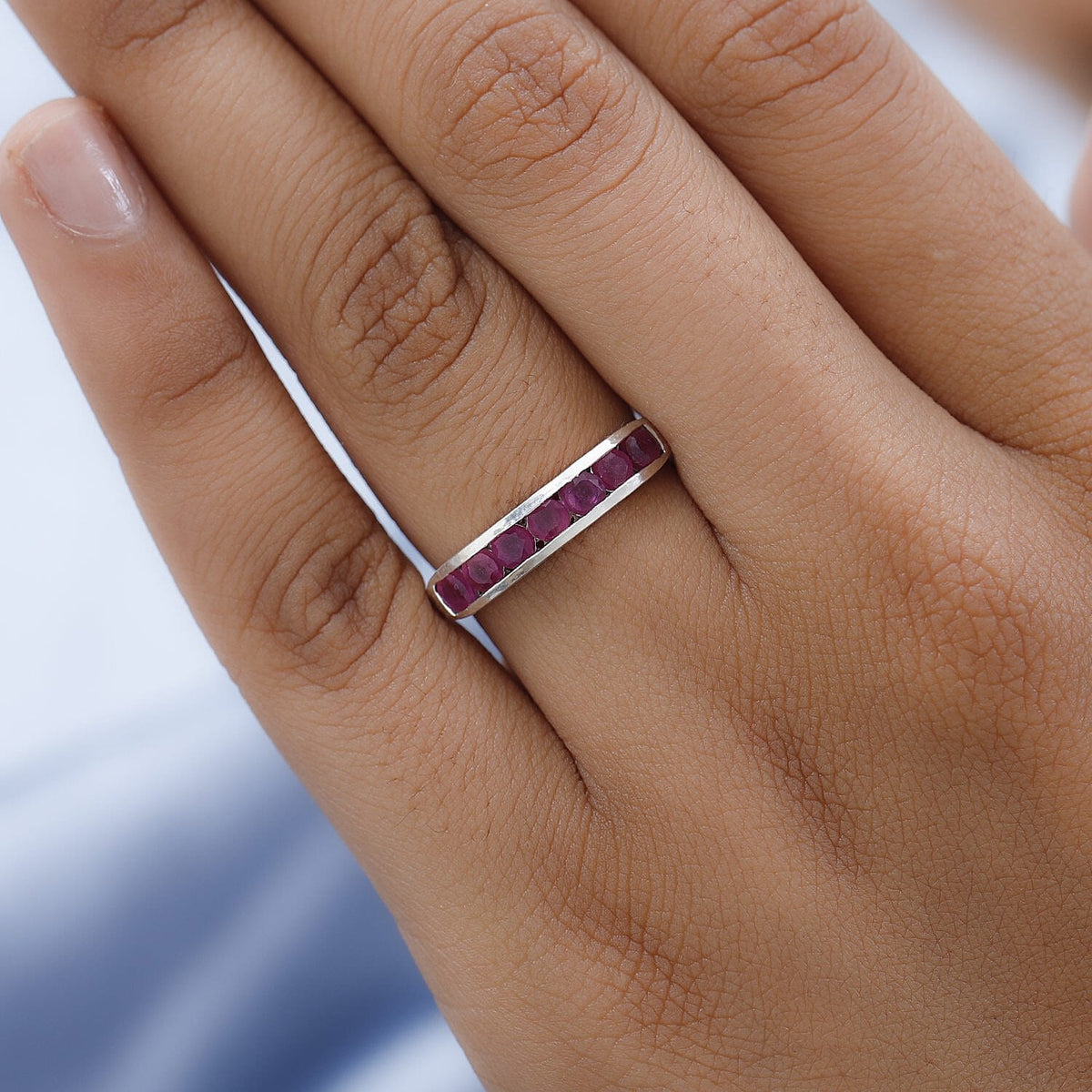 Close Out Deal- Premium African Ruby Half-Eternity Engagement Ring in Platinum Overlay Sterling Silver 1.16 Ct. 7486904 4