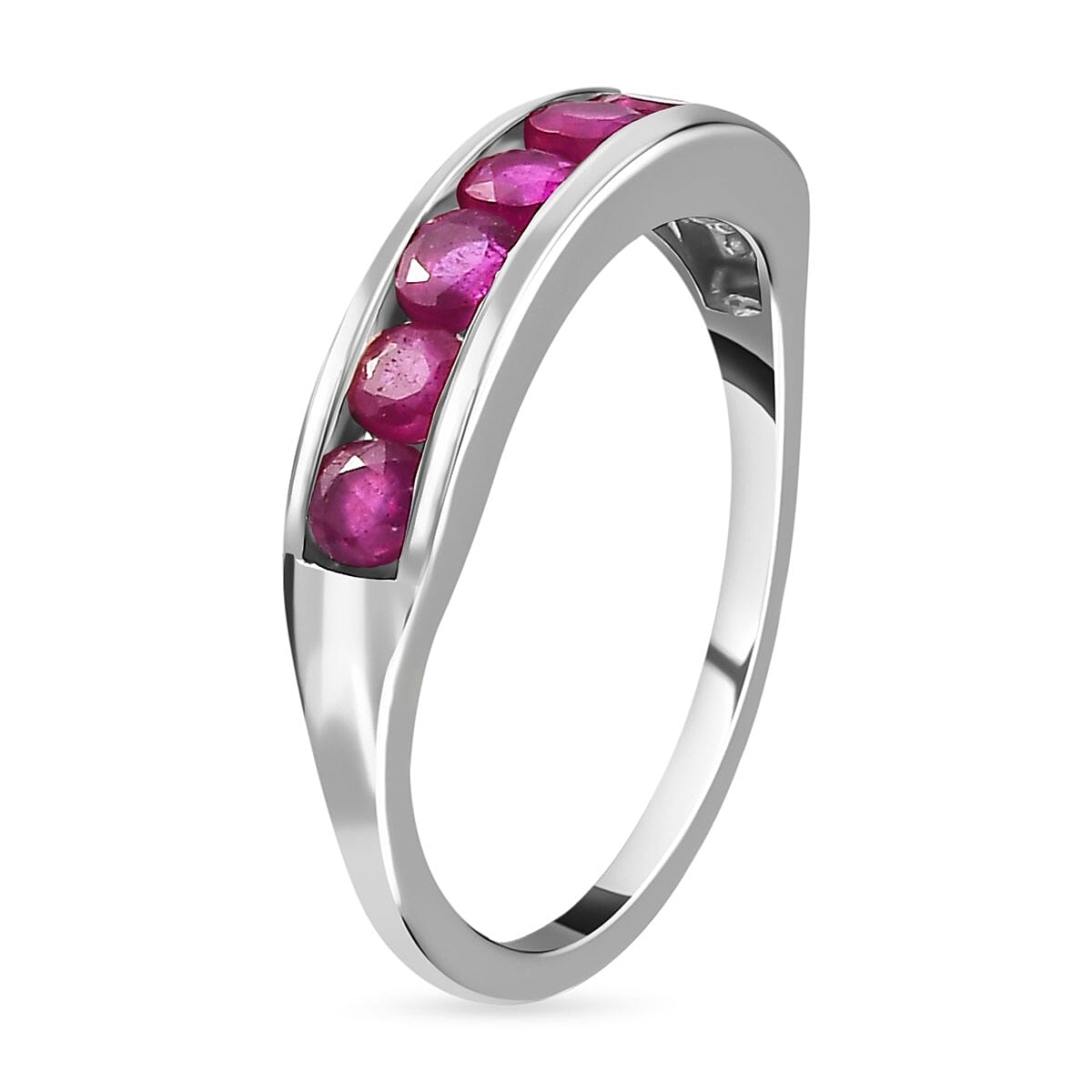 Close Out Deal- Premium African Ruby Half-Eternity Engagement Ring in Platinum Overlay Sterling Silver 1.16 Ct. 7486904 6