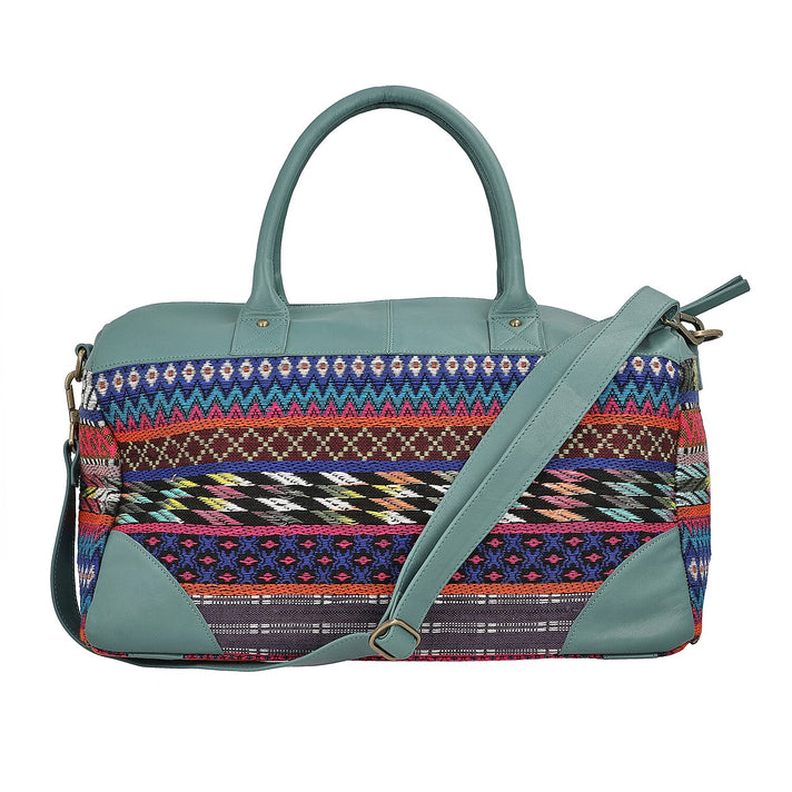 Closeout Deal - 100% Genuine Leather Handmade Jacquard Holdall Luggage Bag - Teal 8717857 1