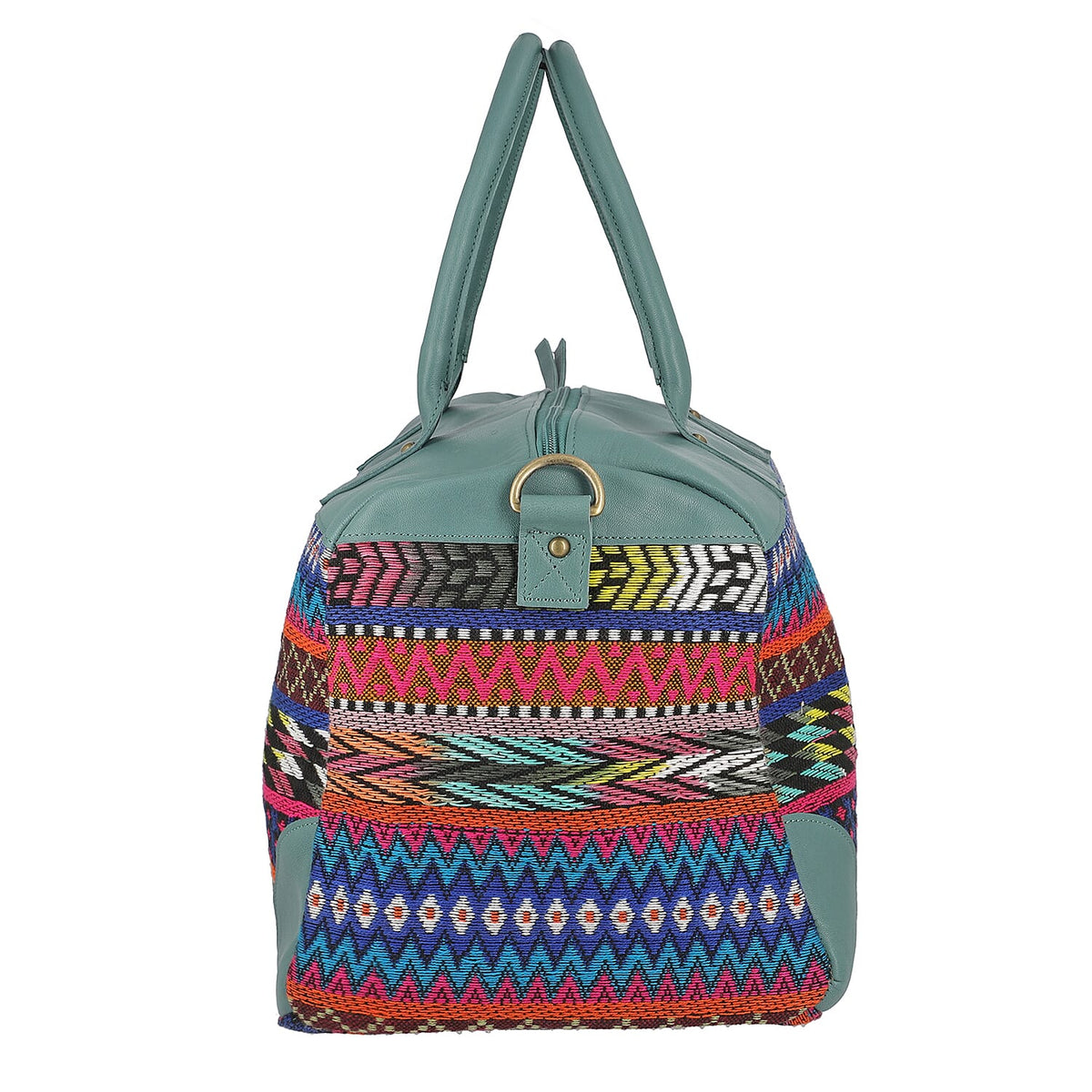 Closeout Deal - 100% Genuine Leather Handmade Jacquard Holdall Luggage Bag - Teal 8717857 5