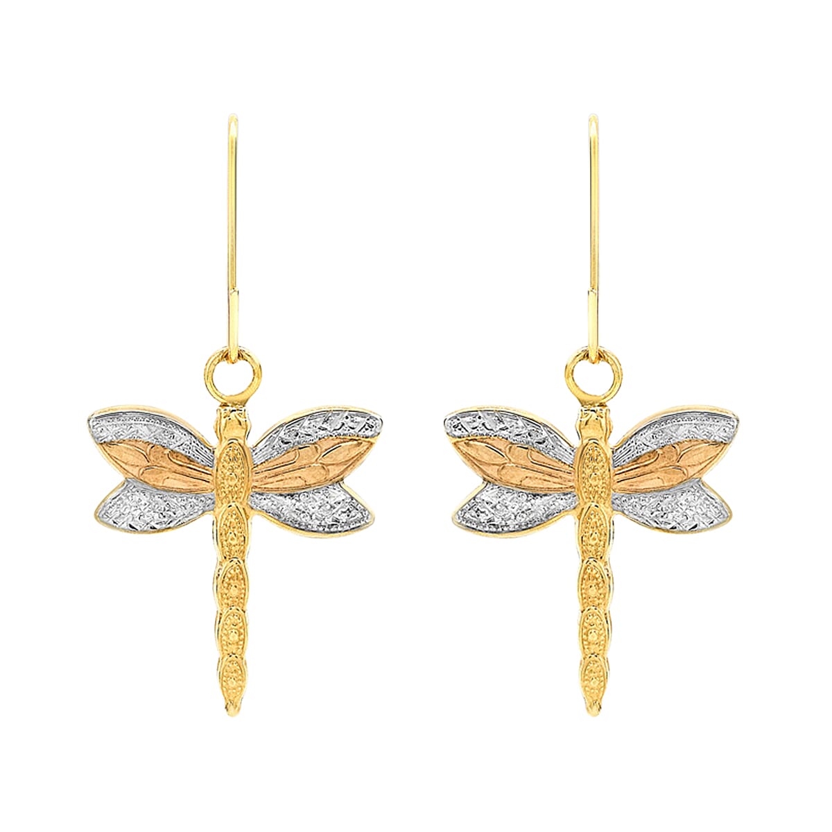 Close Out Deal - 9K Tri Colour Gold Dragonfly Drop Earring with Hook 8280760 0