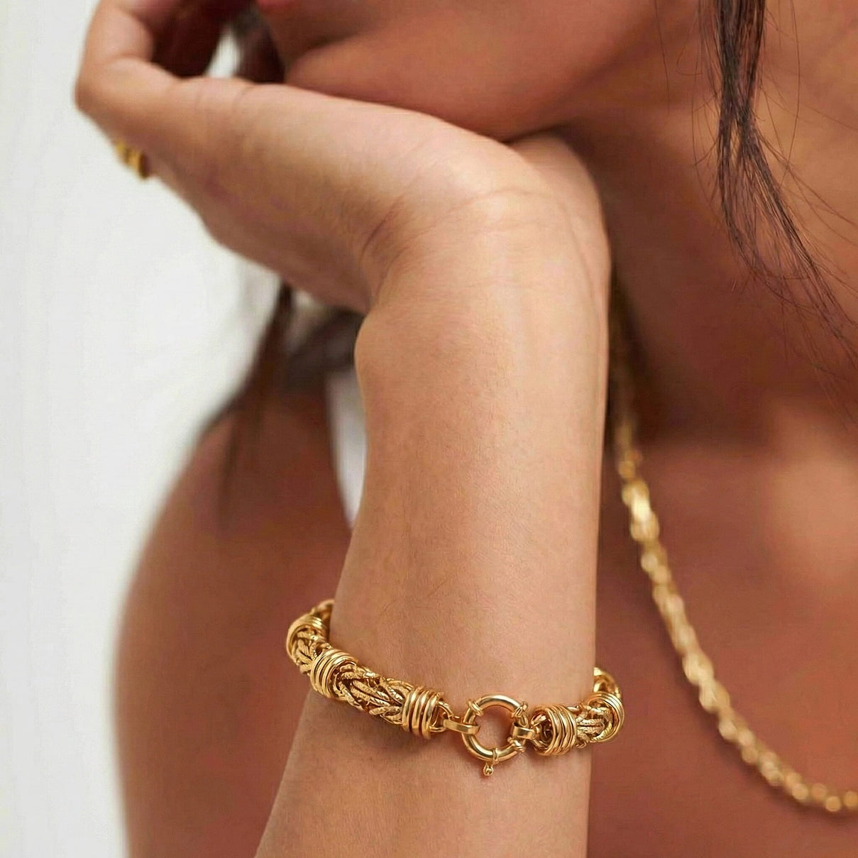 Close Out Deal - 9K Yellow Gold 7.6MM Byzantine Bracelet with Senorita Clasp 7.5 Inch 8313901 2