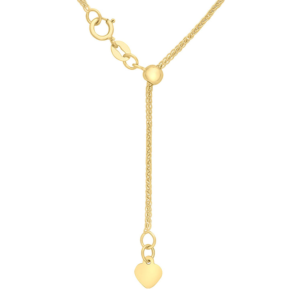 Close Out Deal - 9K Yellow Gold Adjustable Heart Slider Spiga Chain (Size - 22) with Spring Ring Clasp
