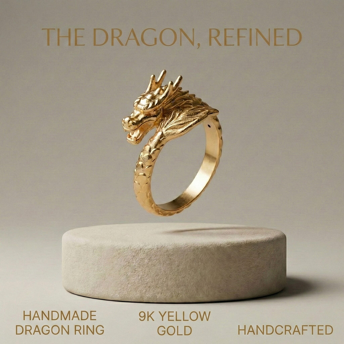 Close Out Deal- 9K Yellow Gold Handmade Dragon Ring 8198644 6