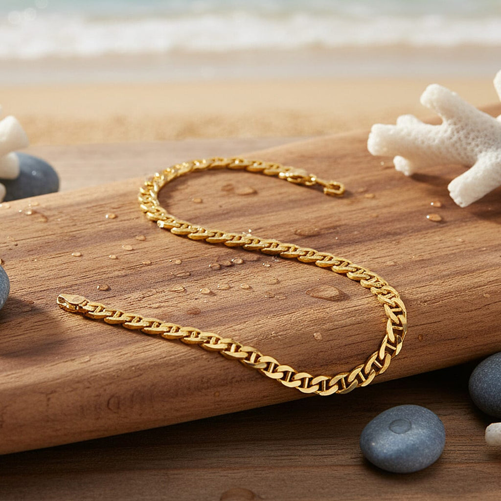 Close Out Deal - 9K Yellow Gold Marina Link Flat Bevelled Chain (Size 7.5) with Lobster Clasp