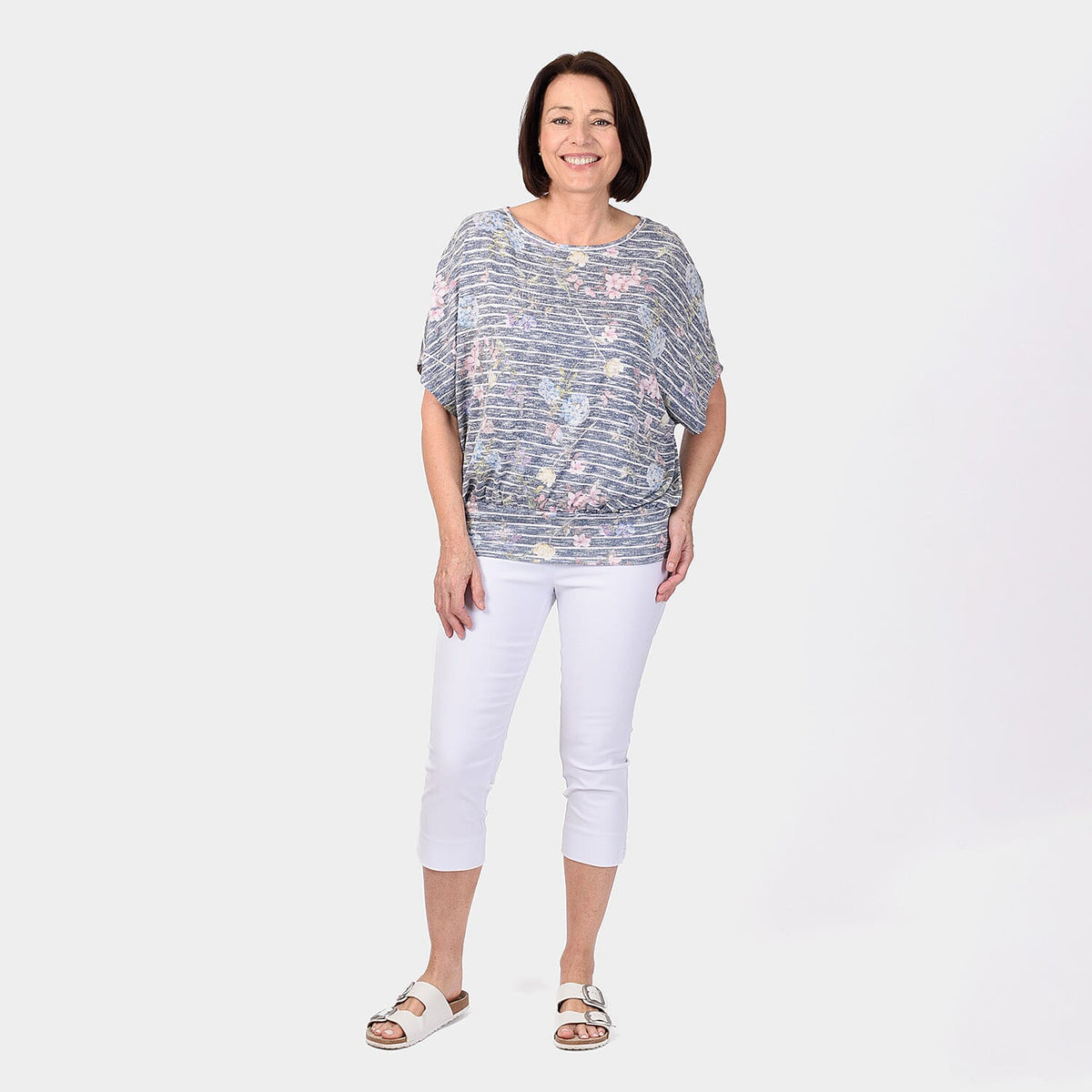 Closeout Deal Batwing Printed Top (Size 8) - Denim V32608653 0