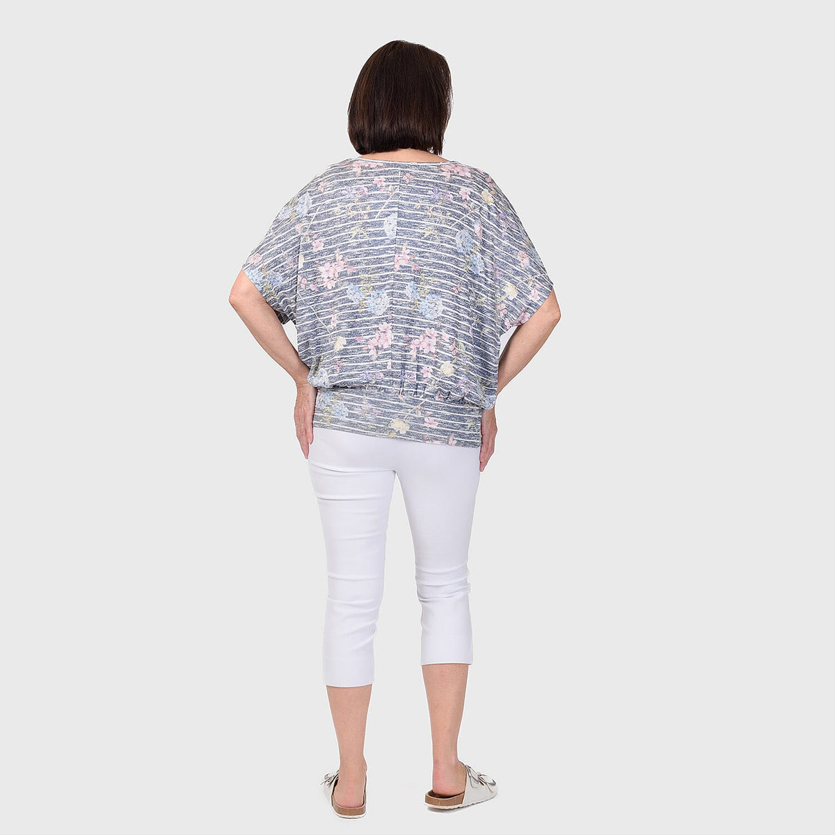 Closeout Deal Batwing Printed Top (Size 8) - Denim V32608653 2