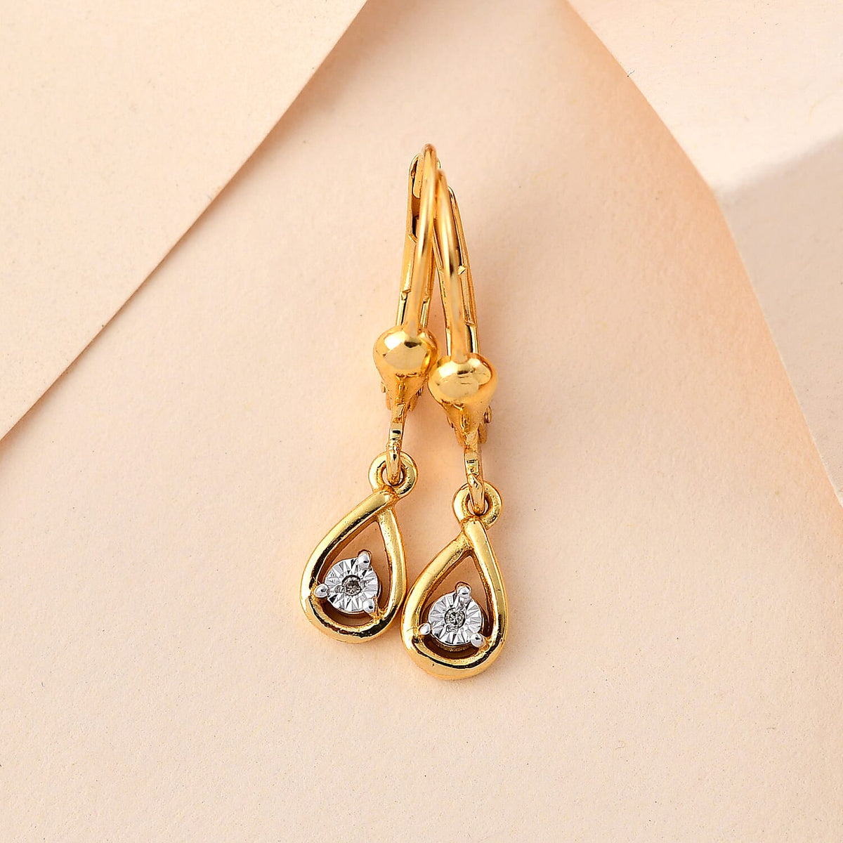 Close Out Deal - Diamond Lever Back Earrings in Vermeil Yellow Gold Sterling Silver 7231622 2